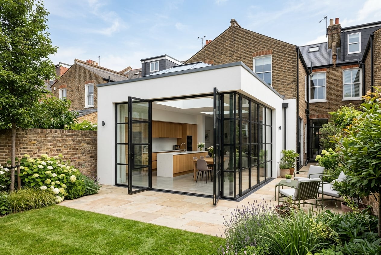 Rear extension with open-plan kitchen and glazing